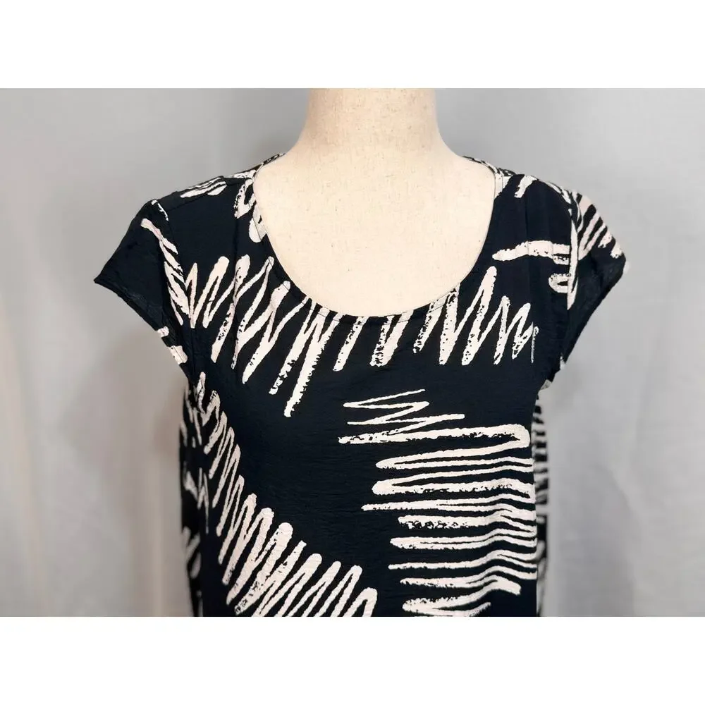 Patrizia Luca Milano balloon midi dress cap sleeve scoop neck black white L/XL - Picture 2 of 6